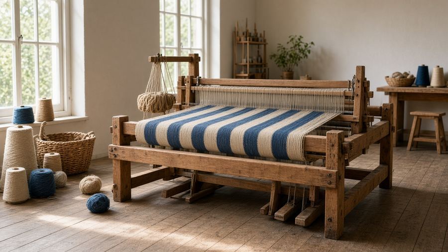 Linen and wool warps, plant dyes, and a patient loom—each cloth leaves with sett
